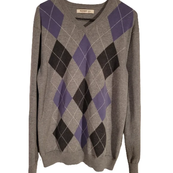 OLD NAVY MENS VNECK GRAY PURPLE SWEATER